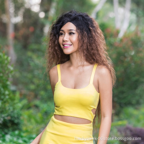 Natural kinky curly Hair Long 30 Inch Ombre Color Wigs For Black Women Heat Resistant Fiber Synthetic Hair Lace Front Wig